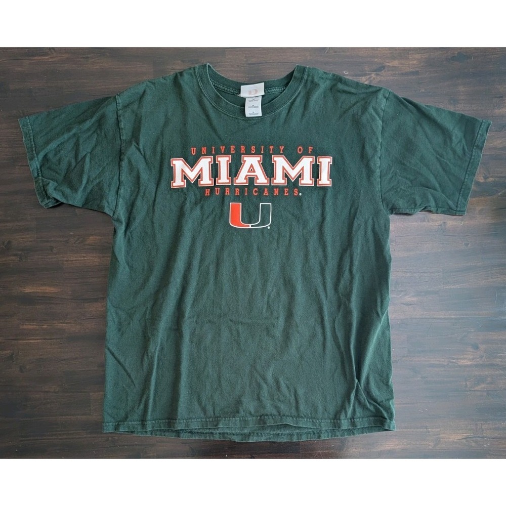 Vintage 90s Y2K Miami Hurricanes T-Shirt Dodger XL Green The U Football Retro